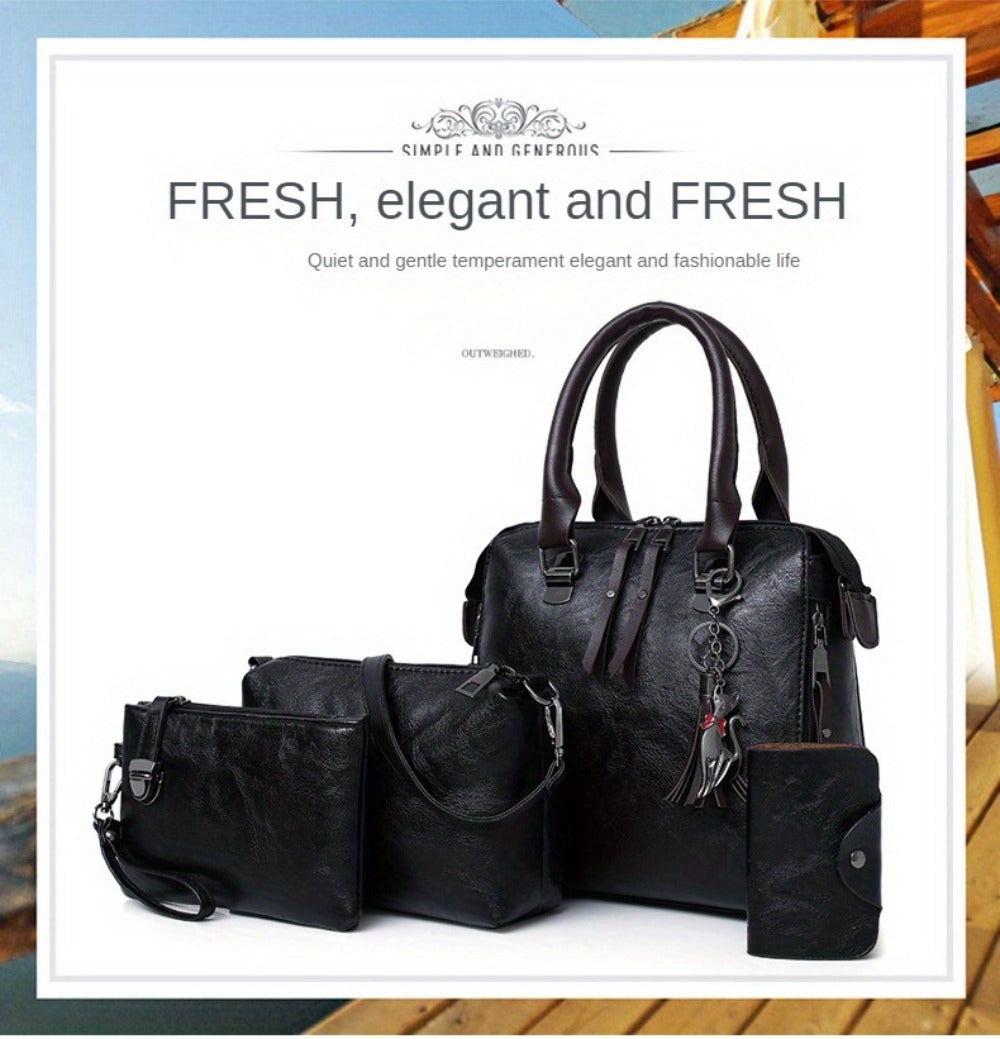4pcs Vintage Handbag, Adjustable Strap, Casual Handbag