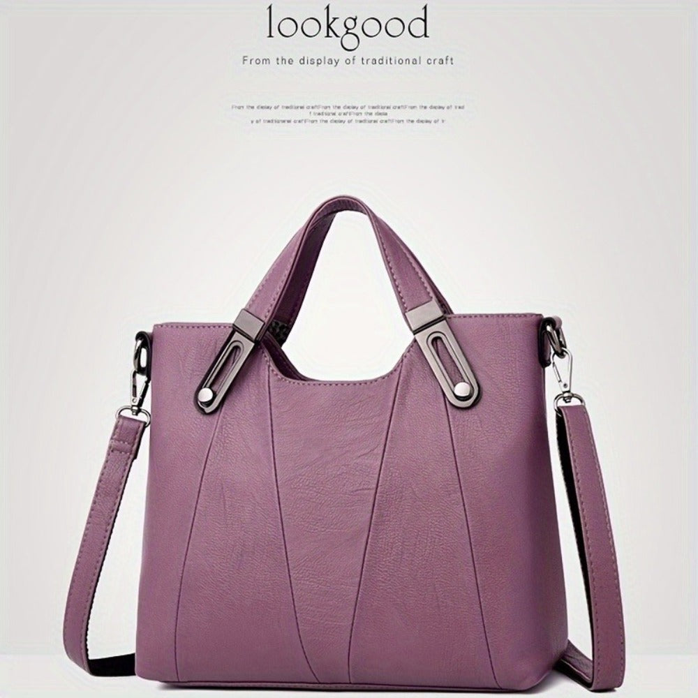 Exquisite Ladies' Genuine Leather Tote Bag - Spacious And Stylish Shoulder Bag with Crossbody Strap, Ideal for Work And Daily Style, Available in Light Grey, Purple, Blue, Burgundy And Black