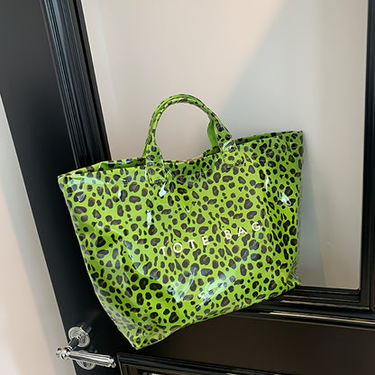 Women's Leopard Print Tote Bag, Double-layer Fabric, Classic Solid-color Handbag, PVC Fashion Bag, Stylish Large-capacity Tote Beach Bag, Portable Seaside Vacation Organizer, Travel Toiletry Bag, Pool Swimming Bag, Commuting Tote
