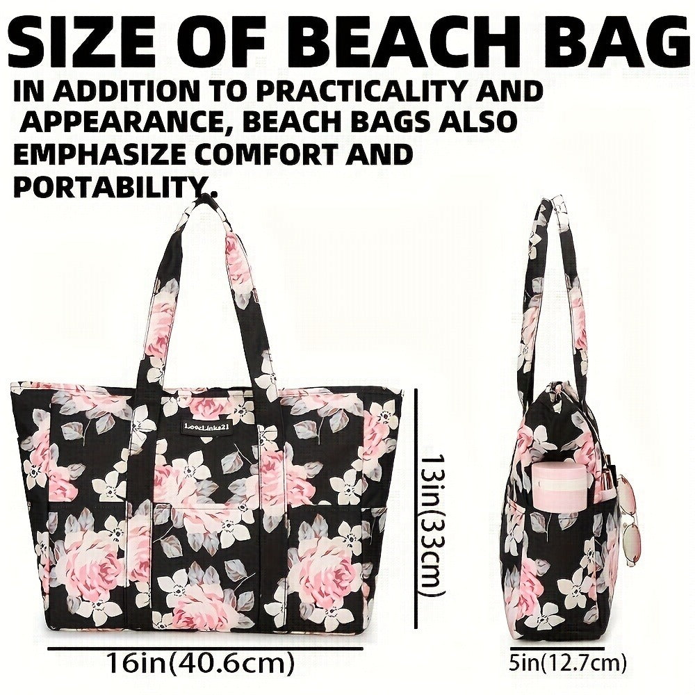 Travel Beach Bag for Women Sandproof Beach Tote Bag with Zipper Large Pool Bag Gym Bag Birthday Gift, Mochila