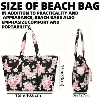 Travel Beach Bag for Women Sandproof Beach Tote Bag with Zipper Large Pool Bag Gym Bag Birthday Gift, Mochila