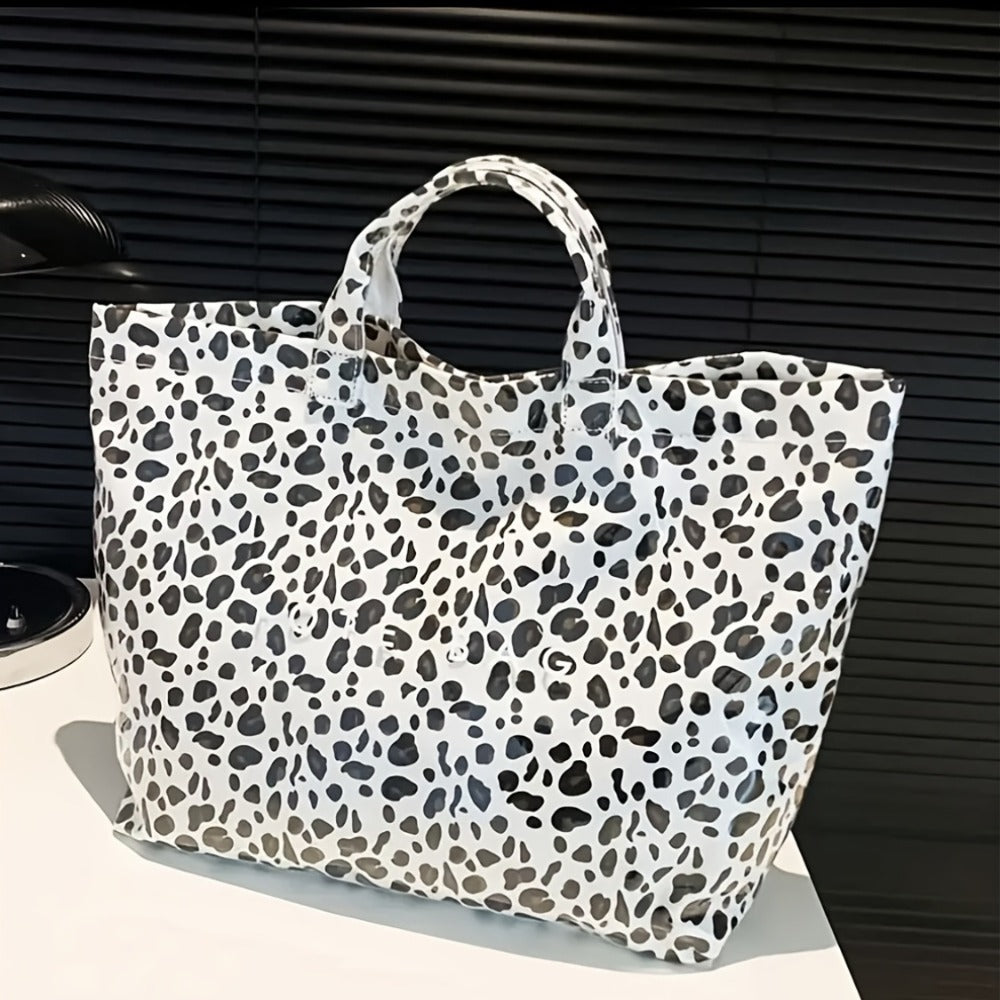 Women'S High Quality PVC And Wrinkle Paper Transparent Handbag - Large 13.2-Inch Transparent Shoulder Bag with 2 Compartments, White Letter Printed Design, Suitable for Work, Travel, Beach, And Daily Use, High Quality Bag