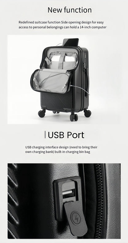 1pc 20/22/24/26 Inch Carry on Front Open Luggage, ABS+PC Suitcase, Travel Functional Boarding Case with Double Spinner Wheels, Lightweight Rolling Luggage with TSA Lock, Easy Maneuverability for Stress-Free Travel Experience