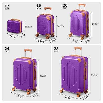 5-Piece Luggage Set Suitcases with Lock, 12/16/20/24/28 Inch Lightweight Trolley Case, Durable PP Material for Men Women, Ideal for Travel & Long Journeys