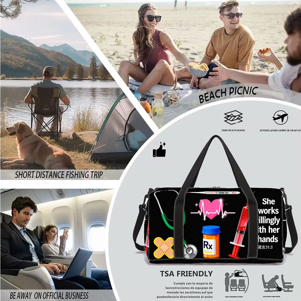 [Great Gift Machine Washable] Nurse Element Print Unisex Fitness Yoga Bag - Durable Daily Use (Great Gift) Machine Washable For Gym Large Capacity With Side/ Inner Pockets Adjustable Strap Travel Suitcase-Fixable