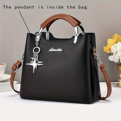 A Solid Color PU Women'S Handbag That Can Be Slung Over, Carried by Hand, Fashionable for Work And Commuting, with Detachable And Adjustable Shoulder Straps, And A Choice of Gifts