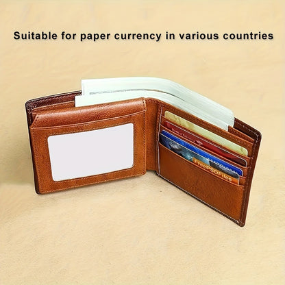 Men's Genuine Leather Anti Theft Brush Wallet Retro Bifold Short Multifunction ID Credit Card Holder With 2 ID Wallets