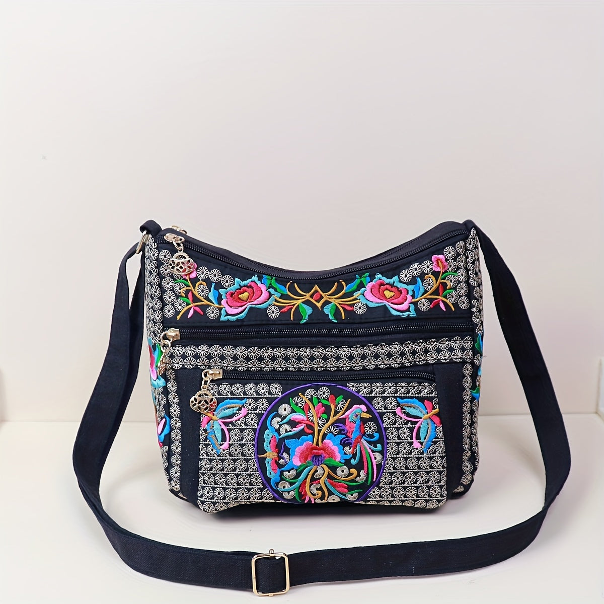 Laptop Bag – Adjustable Strap, Embroidered Floral Retro Bohemian Adjustable | Bag Vero – detail view 26