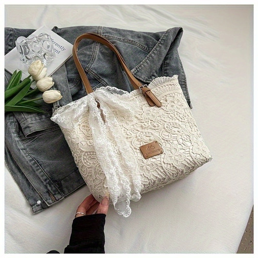 2025 New Style Lace Tote Bag/ Shoulder Bag: Elegant And Premium with Floral Decorations, Perfect for Daily Commuting Or Photo Shooting, Ideal Holiday Gift (Halloween/Thanksgiving/Christmas)