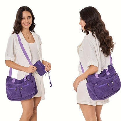 2026 Women's Corduroy Tote and Crossbody Bag Set 2pcs/Set, Large Capacity Laptop Shoulder Bags with Adjustable Strap & Zipper Closure, Casual Travel, Work, Sports, Everyday Purse for Game Day, Football Fan Gear, All Fans