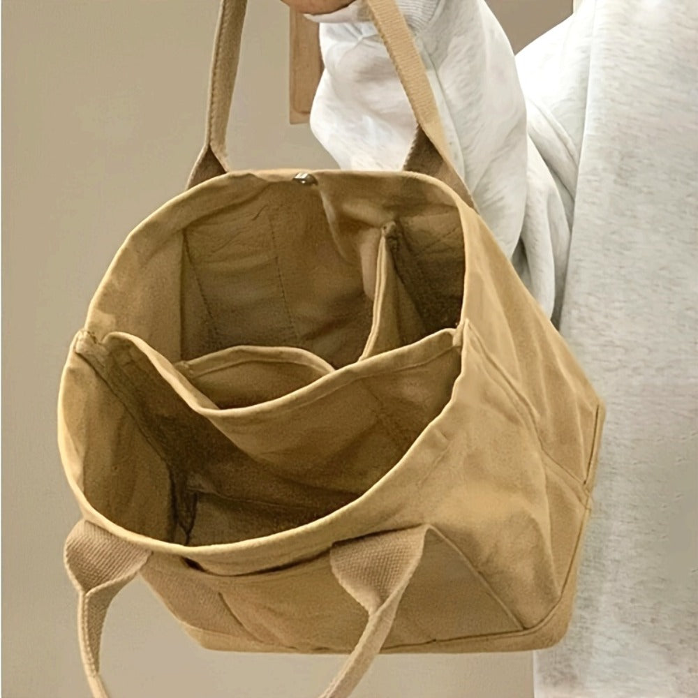 1pc Neutral Large-capacity Tote Bag: Heavy-duty Beige Double-handle Handbag, Spacious Work Bag, Suitable for Commuting, Traveling, Office, School - Simple, Professional, Casual And Multi-functional Handbag, Durable Carry-on Luggage Bag
