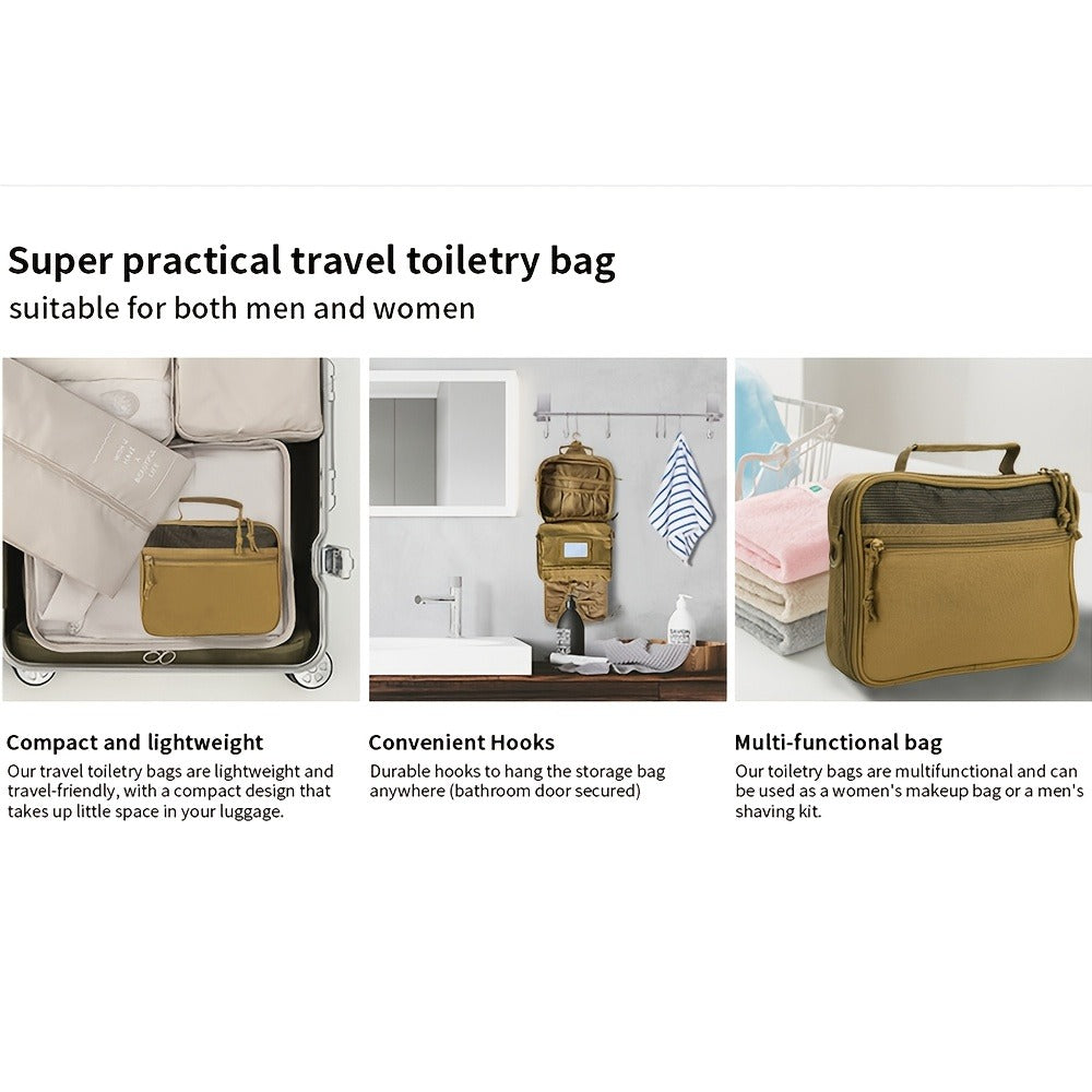 Tactical Toiletry Bag for Men - Hanging Travel Dopp Kit, Shaving Hygiene Organizer, Durable Bathroom Essentials for Short Trips & Camping Khaki(No Molle)