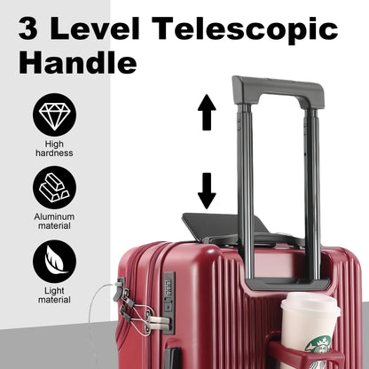 20in carry on luggage+luggage Bag Set, with cup holder and charger, with 360°Spinner Wheels TSA Lock and Adjustable Telescopic Handle Durable Travel Suitcases, Hardshell Luggage with Wheels, Vacation Packing, Travel Luggage Set, Sleek Design, Modern Lugga