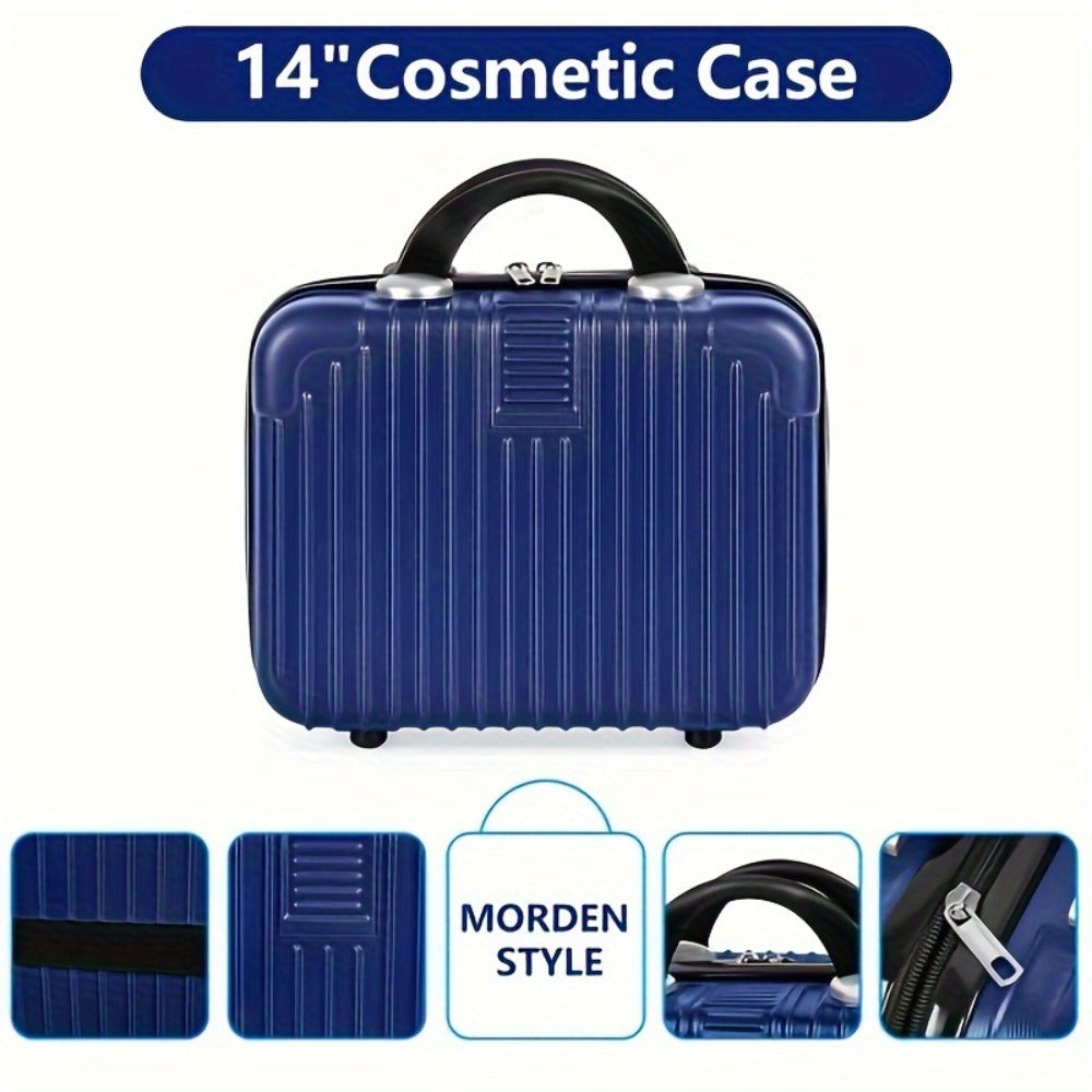 2pcs Luggage Set, 20-Inch Carry-On + 14-Inch Makeup Case, Hardshell Trolley Suitcase with Hooks And TSA Lock & Spinner Wheels, for Business Trips And Vacations. Rose Golden/Silvery/Deep Blue