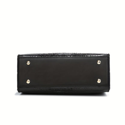 A Women'S Bag Featuring a Crocodile Print Texture, Designed for Both Hand And Crossbody Use, with a Heart-Shaped Hanging Decoration As a Finishing Touch