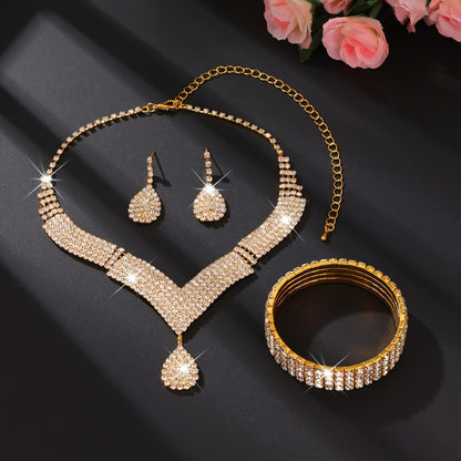 [Wedding Season] 4pcs Set: New Fashion Dinner Bag, Sparkling Water Diamond Striped Handbag, Wedding Bridesmaid Bag, Evening Bag, Dress Bag, Shoulder Bag, Wedding Season Sparkling Water Brick Necklace, Earrings, Bracelet Set