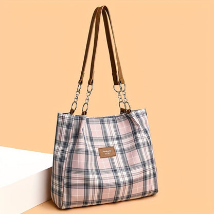 Ladies' Fashion Plaid Handbag & Oversized Tote: Spacious Work, School Shoulder Bag with Chic Style and Ample Capacity for Daily Essentials