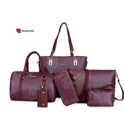 6pcs Women's Bag Set - Vintage Chinese Style Flower 6pcs Tote Bag Wallet Card Bag Crossbody Bag Shoulder Bag