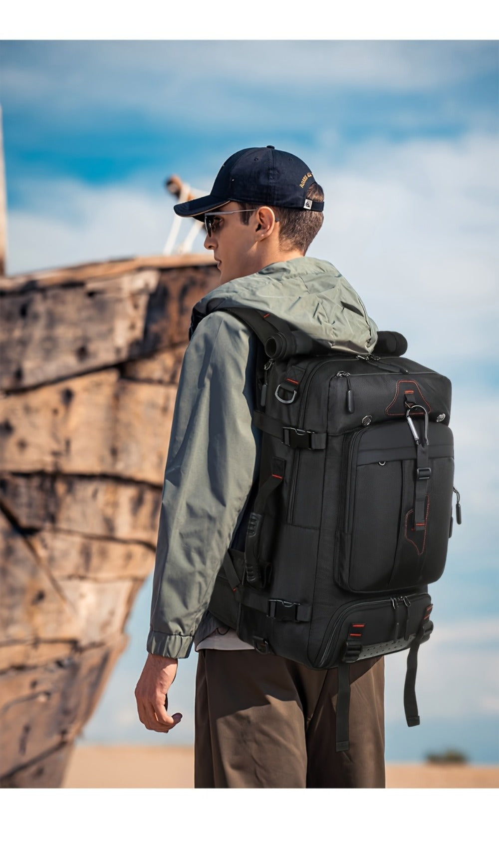Travel Backpack, Portable Backpack, Large Capacity Duffel Bag Men's Outdoor Expandable Convertible Boarding Duffel Backpack, Black 21.13gal Hiking Bag, Fit 17 Inch Laptop, Suitable for Outdoor Travel Work Business