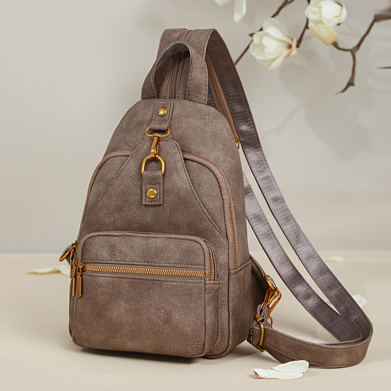 Classic Chic PU Backpack for Ladies - Adjustable Straps, Zip Fastening, Various Pockets, Trendy Shoulder & Crossbody , Chest , Casual Daily Use | Sturdy Zip Closure for Travel And Shopping (Available in Black/Brown/Khaki)
