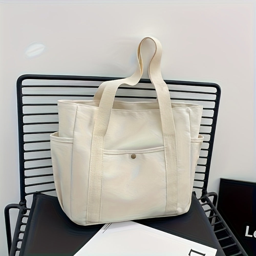 1pc Women'S Canvas Bag | Large Capacity Single Shoulder Handbag, Simple Style, Double Handle Design, Casual and Fashionable, Suitable for Daily Commuting and Parties, Washable and Foldable, Color