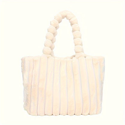 [Large Capacity Tote] Korean Fashion Large Capacity Tote Bag, Versatile Plush Shoulder Bag, New Fashion Solid Color Handbag