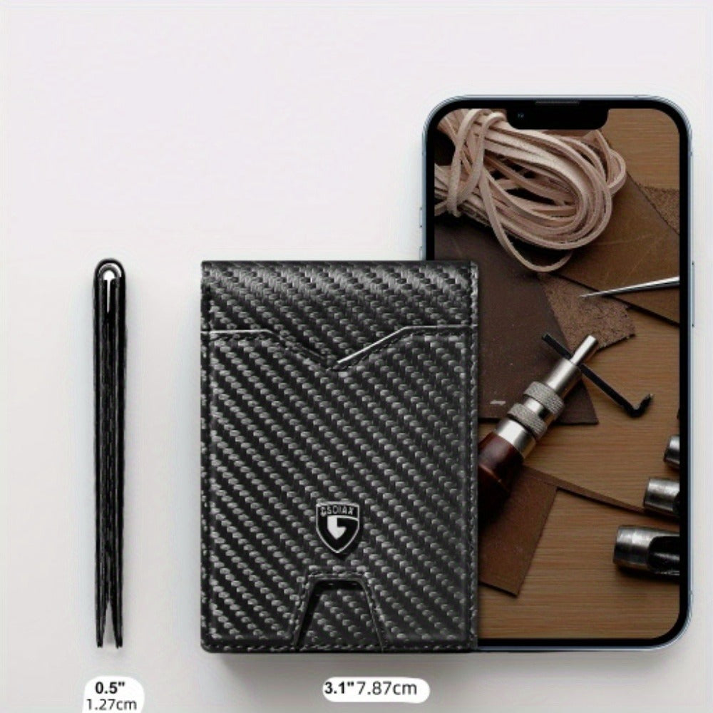 A Stylish Ultra-thin, Simple Design RFID Anti-eavesdropping Bifold Carbon Fiber Wallet, Small and Portable, Multi-color Optional, Equipped with Exquisite Gift Box Packaging