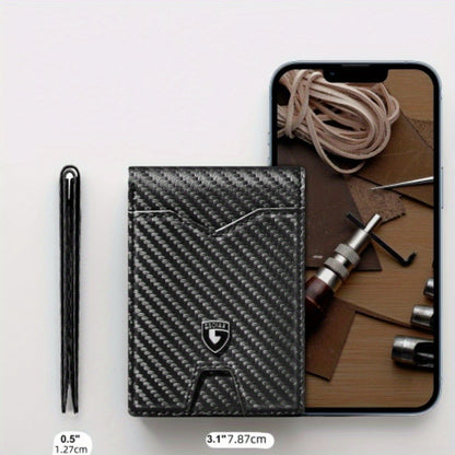 A Stylish Ultra-thin, Simple Design RFID Anti-eavesdropping Bifold Carbon Fiber Wallet, Small and Portable, Multi-color Optional, Equipped with Exquisite Gift Box Packaging