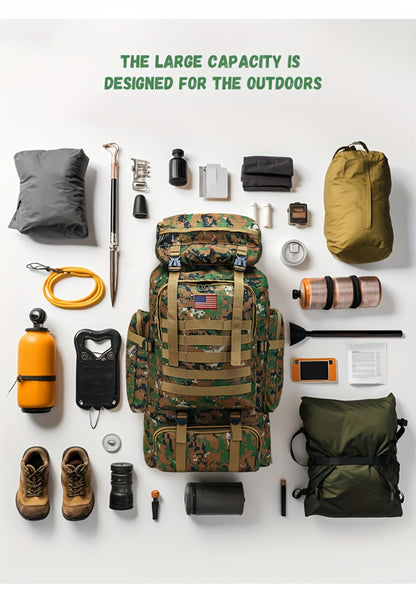 21.13gal Outdoor Camping & Hiking Backpack, 2pcs Set With Backpack And Flag Icon