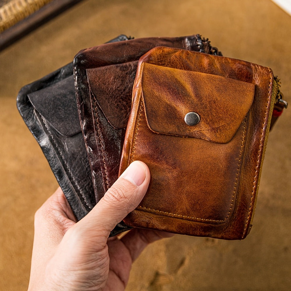 Viking Wallet Sporran Credit Card Package 1pc Leather Zipper Coin Purse Wallet with Card Slots, Snap Coin Organizer, Change Holder, Card Case, Leather Zipper Storage Bag for Men & Women