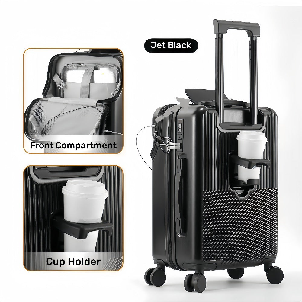 1pc 20/22/24/26 Inch Carry on Front Open Luggage, ABS+PC Suitcase, Travel Functional Boarding Case with Double Spinner Wheels, Lightweight Rolling Luggage with TSA Lock, Easy Maneuverability for Stress-Free Travel Experience