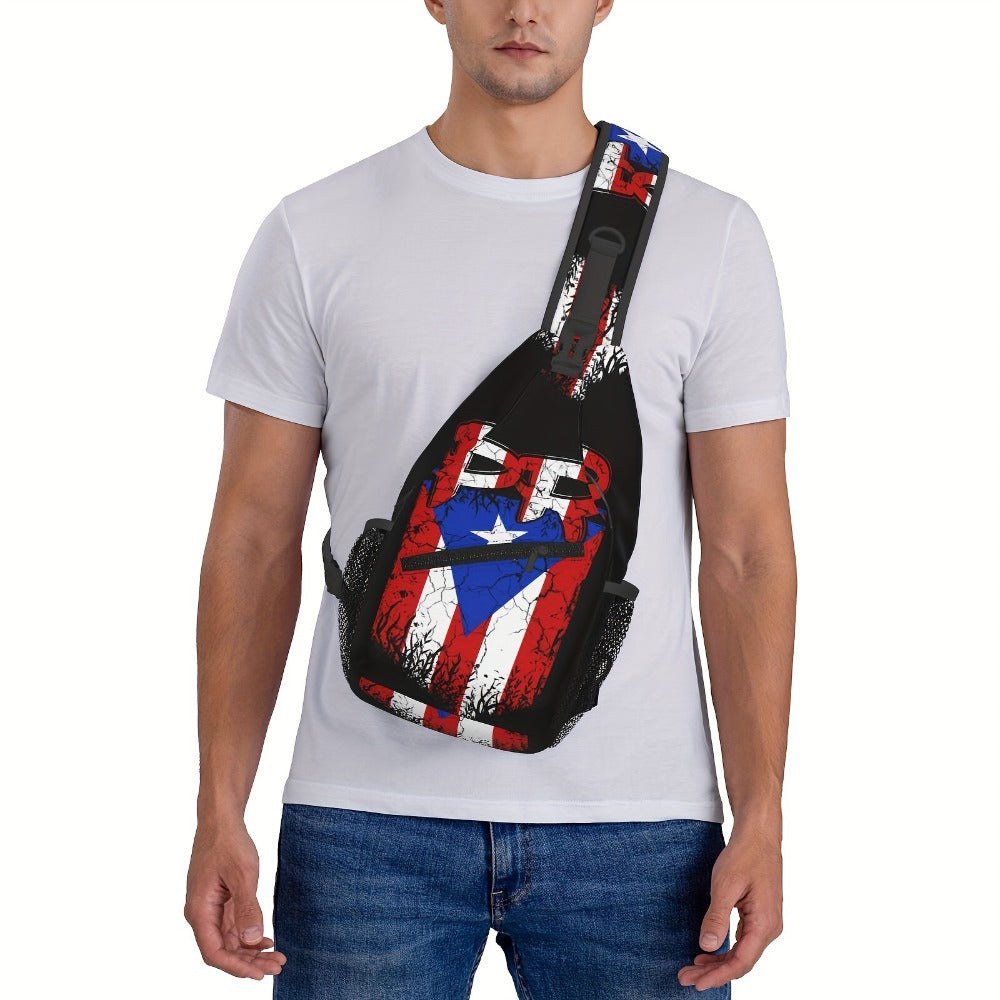A Versatile Crossbody Chest Bag Featuring The Puerto Rico Flag, Perfect for Hiking And Other Activities. This Spacious And Stylish Shoulder Bag Is Durable And Ideal for Shopping, Work, Leisure Travel, Beach Outings