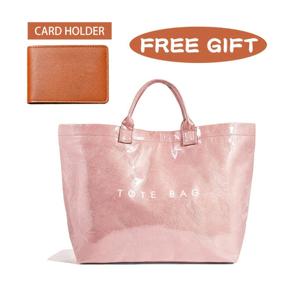 PVC Tote Bag for Women Large Plastic Tote Bag for Work Letter Print Hobo Bag Kraft Paper Work Handbags Purses Beach Vacation Tote Bag