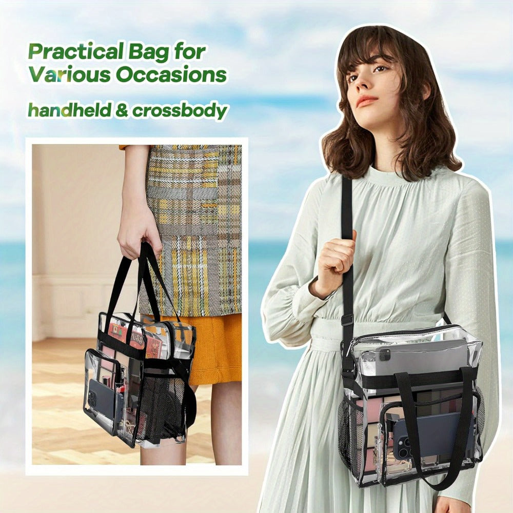 1pc Clear Bag for Stadium Events Clear Lunch Bag for Work PVC Plastic Transparent Lunch Box for Women Men Adult with Shoulder Strap Handle Clear Snack Tote Bag for Travel Sporting Events - Clear