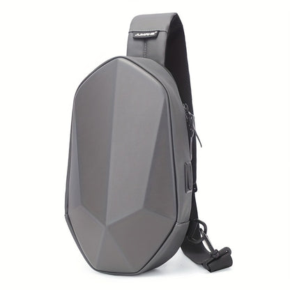 [Hard Shell Chest Bag] JUAMHE Men's Geometric Hard Shell Chest Bag, Scratch-Resistant and Crossbody Backpack with USB Port, Everyday Casual Bag