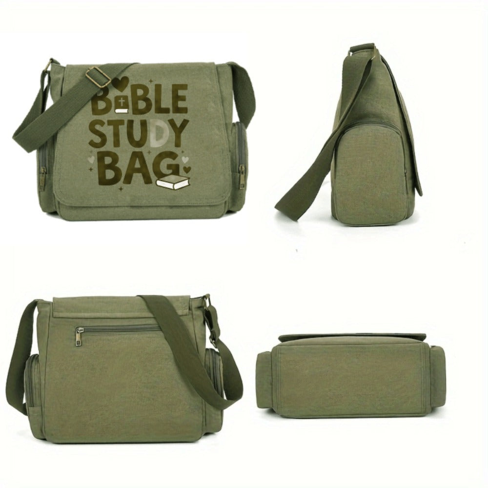 Large Capacity Vintage Bible Study Book Design Messenger Bag - Bible Verse & Book Cover Tote, Crossbody Bag Suitable for Daily Use, Church Events, Religious Gifts