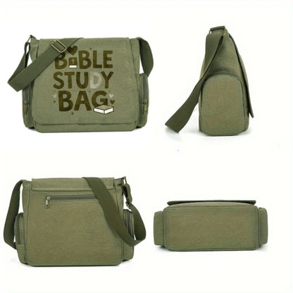 Large Capacity Vintage Bible Study Book Design Messenger Bag - Bible Verse & Book Cover Tote, Crossbody Bag Suitable for Daily Use, Church Events, Religious Gifts