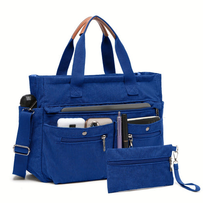 2026 Women's Corduroy Tote and Crossbody Bag Set 2pcs/Set, Large Capacity Laptop Shoulder Bags with Adjustable Strap & Zipper Closure, Casual Travel, Work, Sports, Everyday Purse for Game Day, Football Fan Gear, All Fans