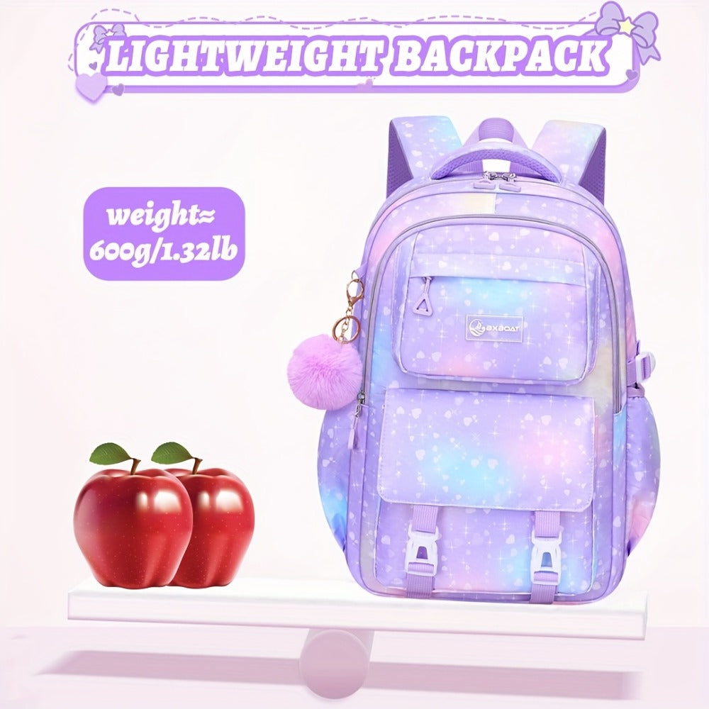 3pcs Girls' Large Capacity School Backpack with Lunch Box Holder & Pencil Case Suitable for Back to School, 15.6” Laptop Compartment, Adjustable Straps, Multi-Pocket Bookbag for Travel, Lunch Storage, Pencil for School Daily Use
