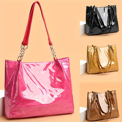 Fashionable Ladies Handbag with One Shoulder Bag Transparent Design, Zipper Closure, Polyester Lining - Perfect for Everyday Use Or Gift-available - Available In Black, Golden,  And Brown