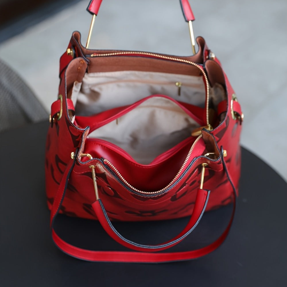 Elegant Flower Embossed Handbag, Fashionable Satchel Bag for Work, Classic All-Match Bag