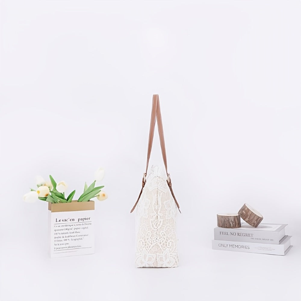 2025 New Style Lace Tote Bag/ Shoulder Bag: Elegant And Premium with Floral Decorations, Perfect for Daily Commuting Or Photo Shooting, Ideal Holiday Gift (Halloween/Thanksgiving/Christmas)