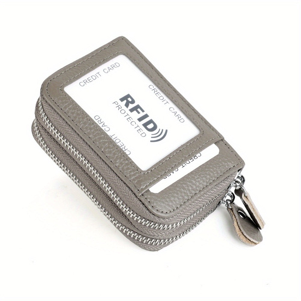 RFID Blocking Fashion Women ID Credit Card Holder Genuine Leather Double Zipper Lady Credit Card Case Wallet Large Capacity