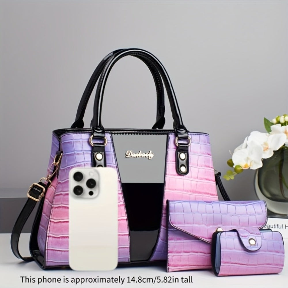 25 Years New Painted Stone Pattern Color Matching Random Pattern European And American Trendy Fashion Women'S Handbag Three-Piece Set