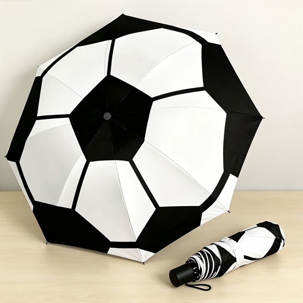 This New Folding Umbrella Features A Large Soccer Ball Print. It'S An Essential Umbrella For Soccer Enthusiasts, Portable, And Suitable For All Seasons. It'S A Casual Outdoor Accessory And A Must-have For The Home.