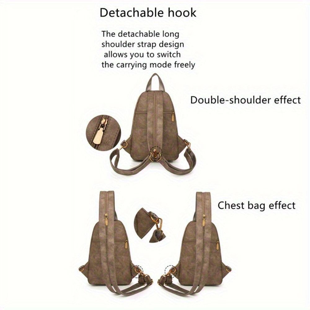 Classic Chic PU Backpack for Ladies - Adjustable Straps, Zip Fastening, Various Pockets, Trendy Shoulder & Crossbody , Chest , Casual Daily Use | Sturdy Zip Closure for Travel And Shopping (Available in Black/Brown/Khaki)