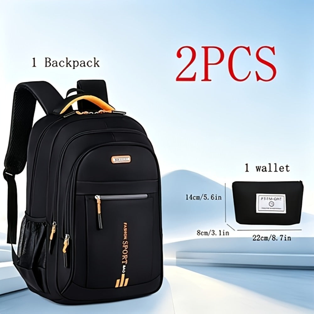 [2pcs College Backpack] 2pcs New Fashion College Student Backpack, Suitable for Middle School And High School Students, College Students, Men's Large-Capacity Minimalist Laptop Backpack