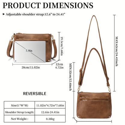 Leather Handbags for Women, Casual Crossbody Bag with Detachable Strap | Large Capacity, Zipper Closure | Urban Chic Design for Everyday Commute, Shopping, Travel (Coffee Brown, Tan, Black)