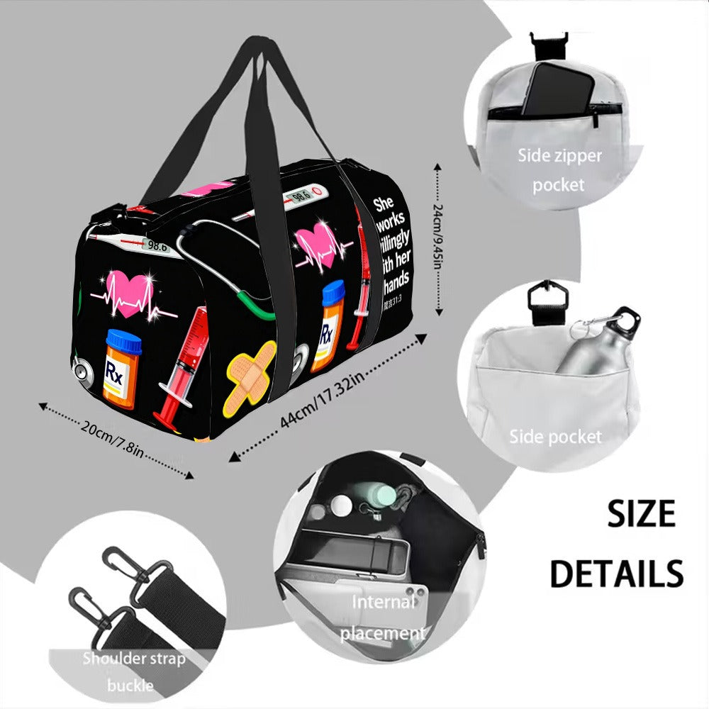 [Great Gift Machine Washable] Nurse Element Print Unisex Fitness Yoga Bag - Durable Daily Use (Great Gift) Machine Washable For Gym Large Capacity With Side/ Inner Pockets Adjustable Strap Travel Suitcase-Fixable