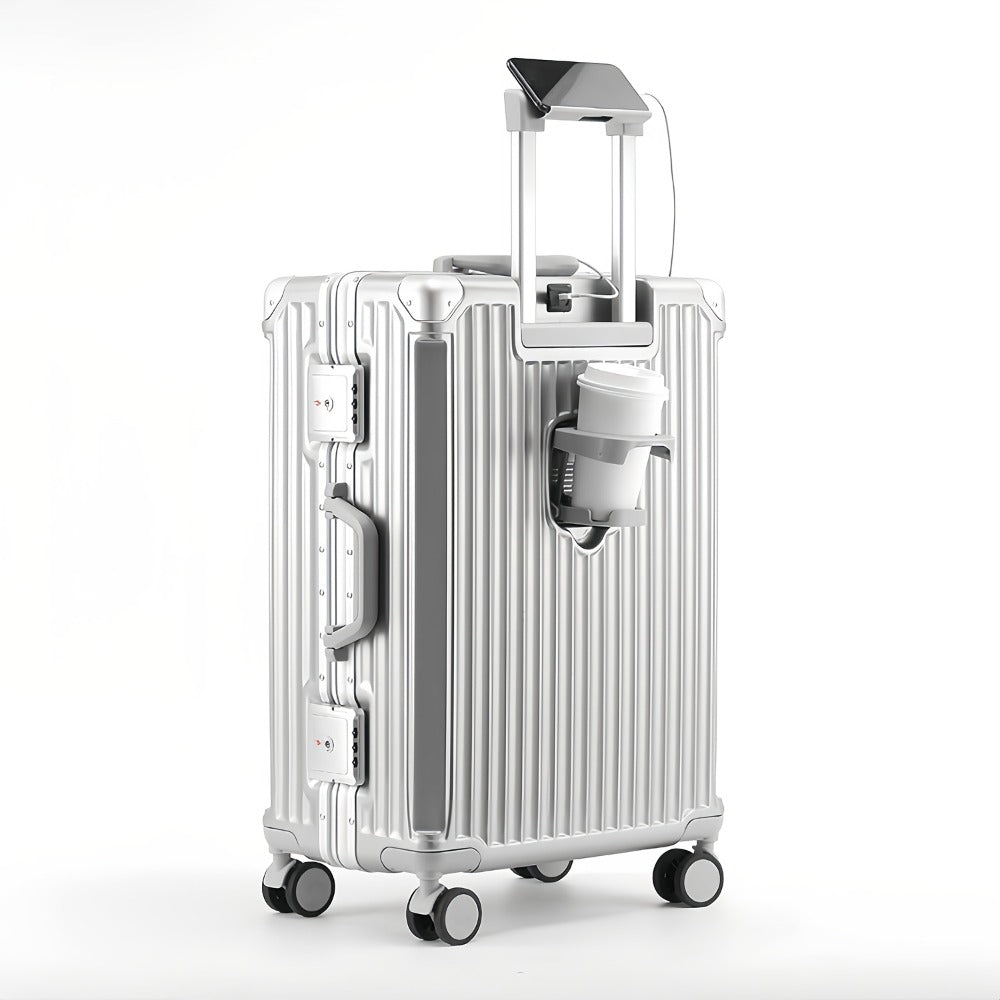 Spacious Premium Aluminum Frame Luggage: Large Capacity And External Cup Holder (Ideal for Travel And Business)